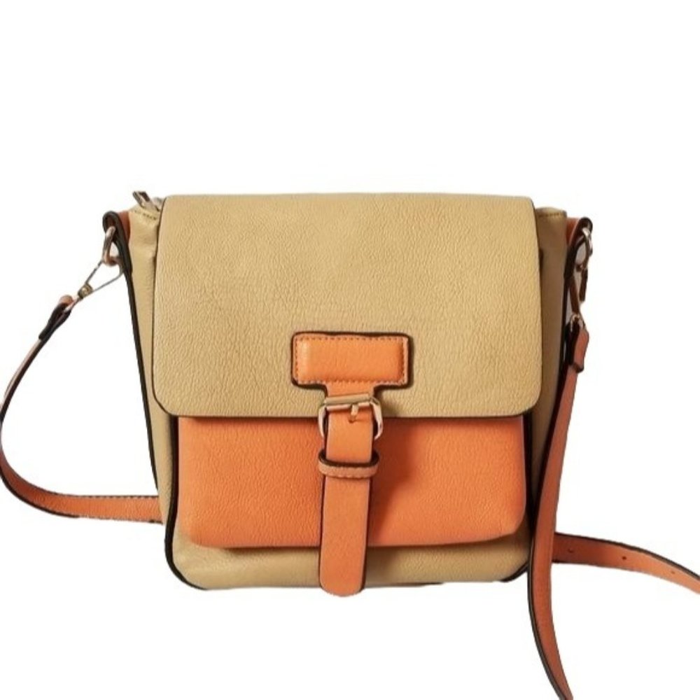 MMS Beige Orange Colorblock Color Contrast Shoulder Bag Crossbody Purse